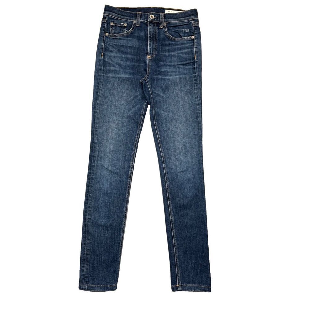Rag & Bone High Rise Skinny Jeans 24 (25x27.5) Elton Blue Hemmed Distress Womens